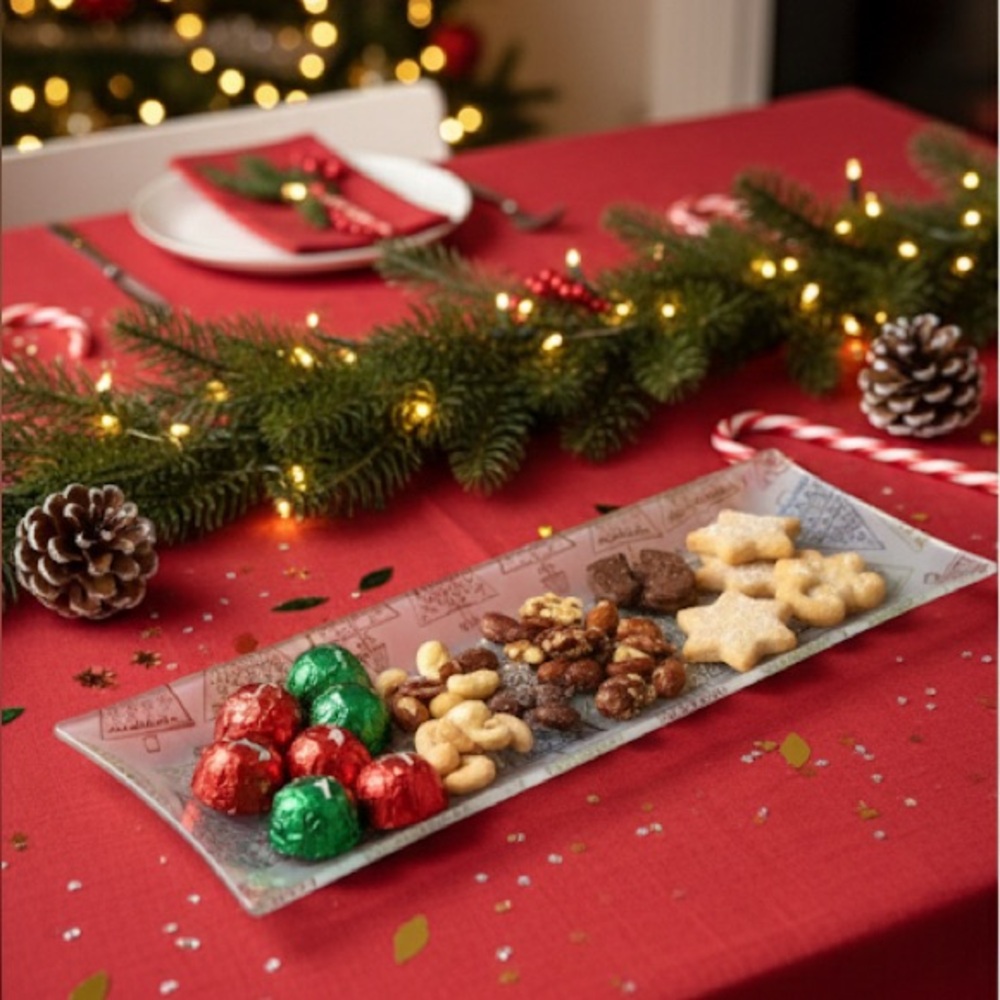 🎄 Prima Design USA Rectangular Christmas Serving Platter 16x6'' – Holiday Tree